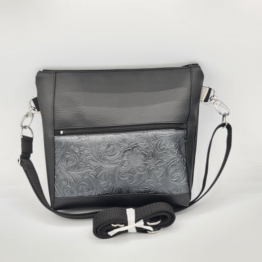 Gassitasche / Cross Bag / Hip Bag, schwarz, Blütenranken